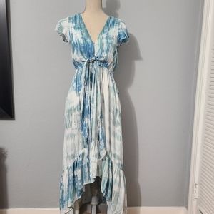 Vici Blue and White Ruffle Hi Low Maxi‎ Dress Size Large